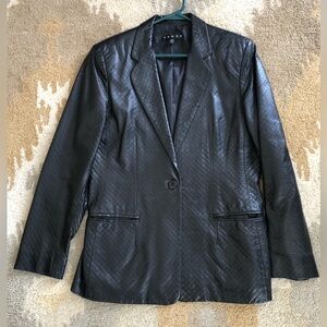 Vintage PENTA Genuine Leather Blazer Woven Check-Look Black Sz 6 EUC!